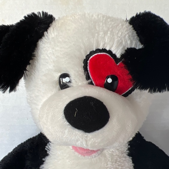 Build a Bear Valentine Black & White Puppy Dog Red Heart Eye Plush Retired BAB - Picture 2 of 5